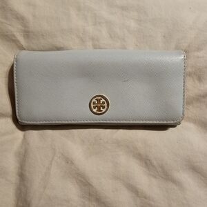 Tory Burch Light Blue Card Holder with Gold Logo